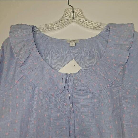 NWT J Crew Ctn Chambray Dobby Blue Ruffled Peasant Blouse Long Sleeve - Picture 6 of 9